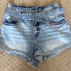 High rise paper bag jean shorts